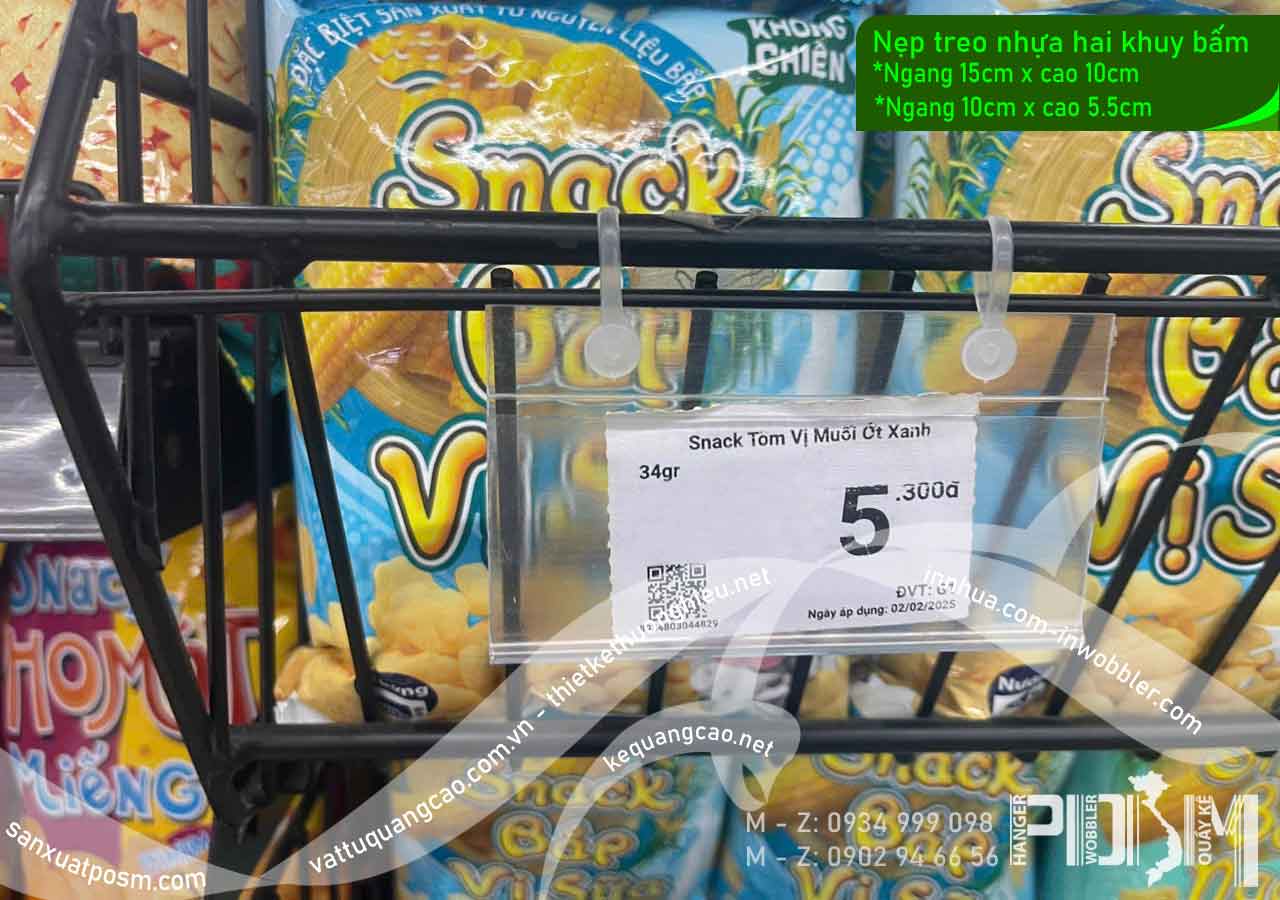 Nẹp tem nhựa cài giá có khuy bấm treo thành kệ - Ảnh 8